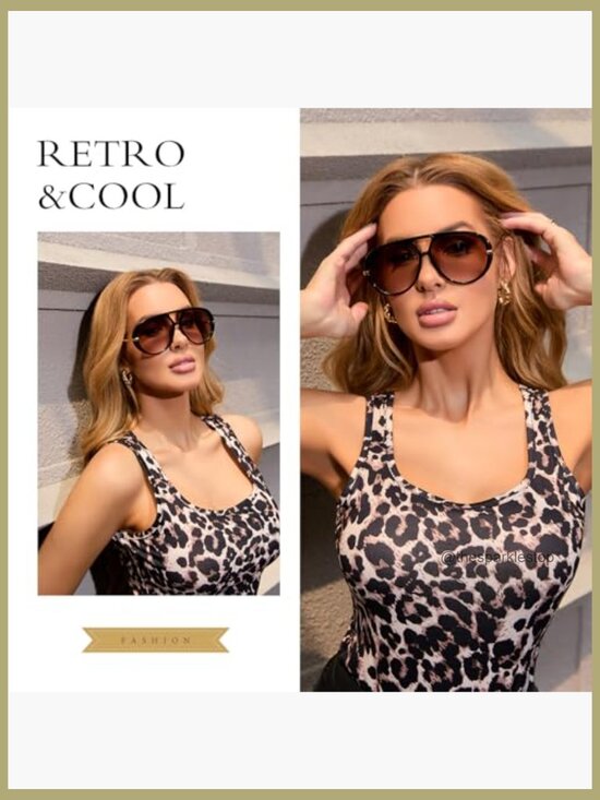 Oversized Aviator Sunglasses with UV Protection main image 7